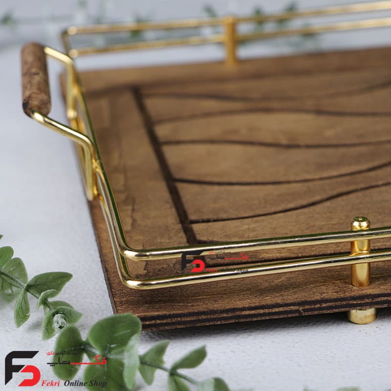سینی چوبی فریم طلایی مستطیل کد 461 — تصویر ۴