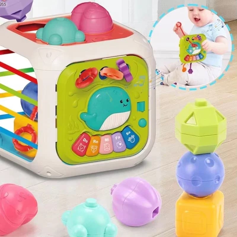 اسباب بازی مکعب 7 کاره موزیکال مدل shape sorting box برند Bibi inne کد 688-87 — تصویر ۵