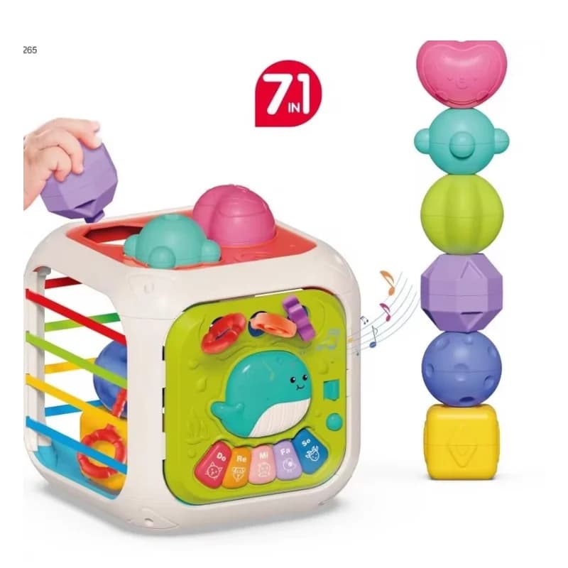 اسباب بازی مکعب 7 کاره موزیکال مدل shape sorting box برند Bibi inne کد 688-87