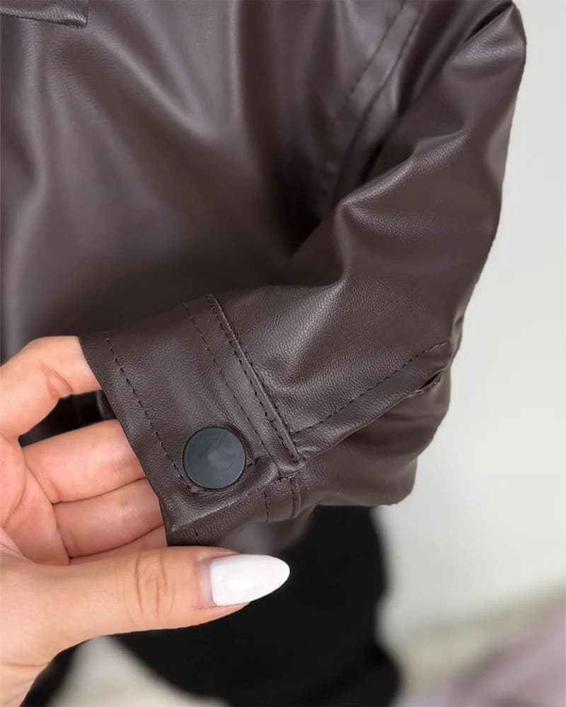 استایل آماده│کت بچگانه چرم قهوه ای مدل اسکار کد 1617 — تصویر ۲