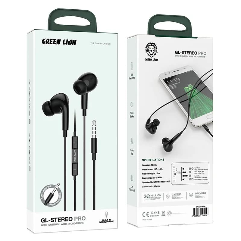 هندزفری سیمی گرین لاین مدل GL-Stereo Pro دارای میکروفون و کنترل صدا — تصویر ۴