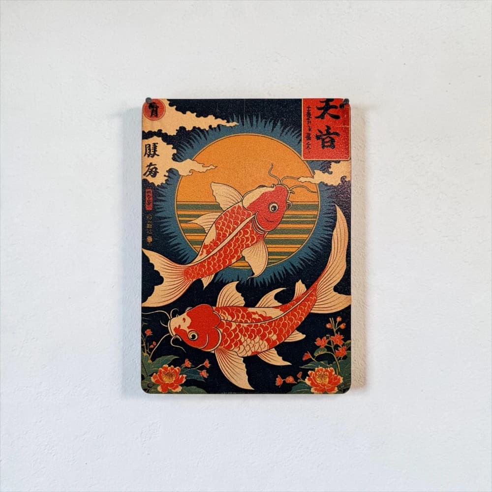 تابلو چوبی طرح ماهی ژاپنی ابعاد 15×20