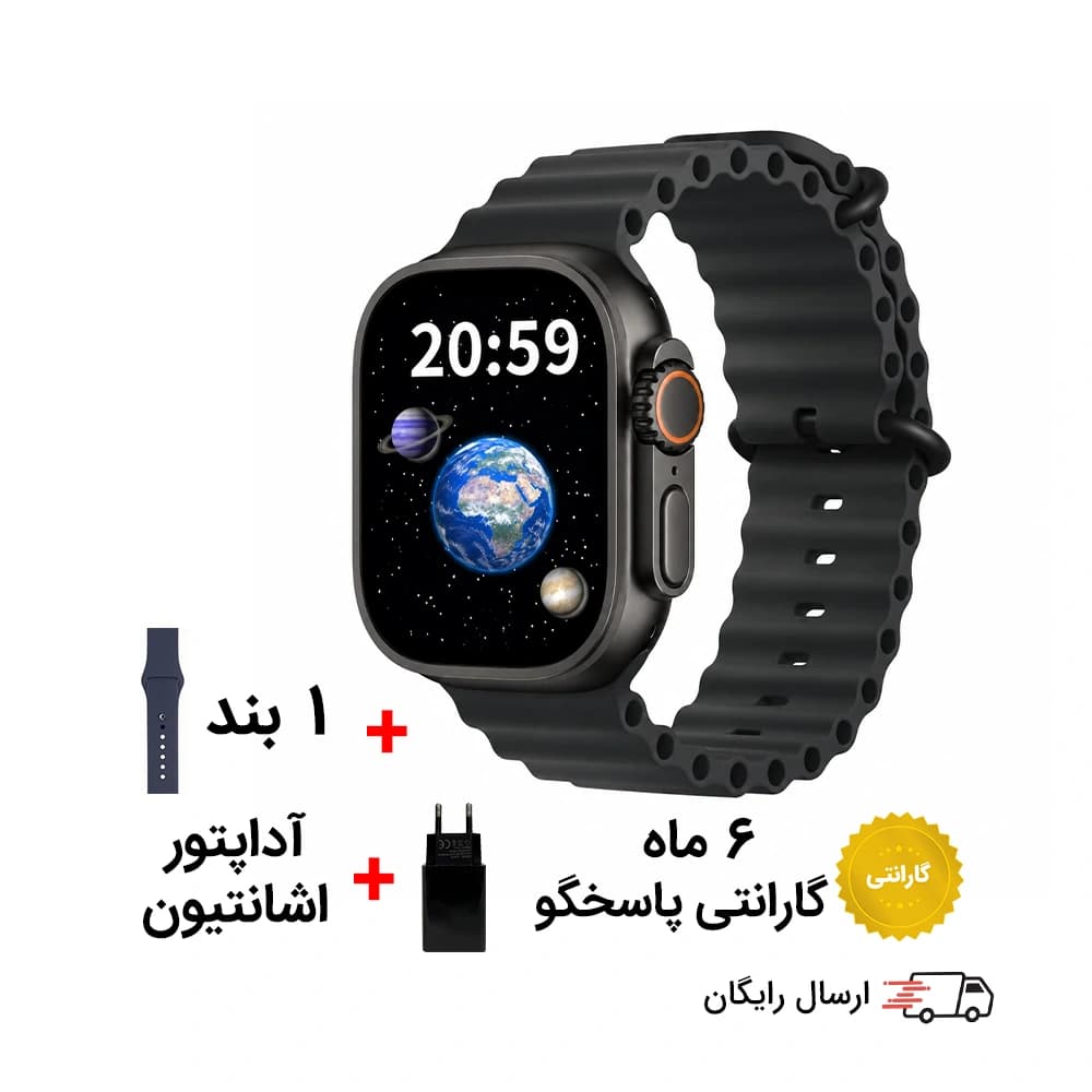 ساعت هوشمند طرح اپل واچ اولترا مدل 3N516 با لوگو اپل و بسته بندی اصلی اپل — تصویر ۶