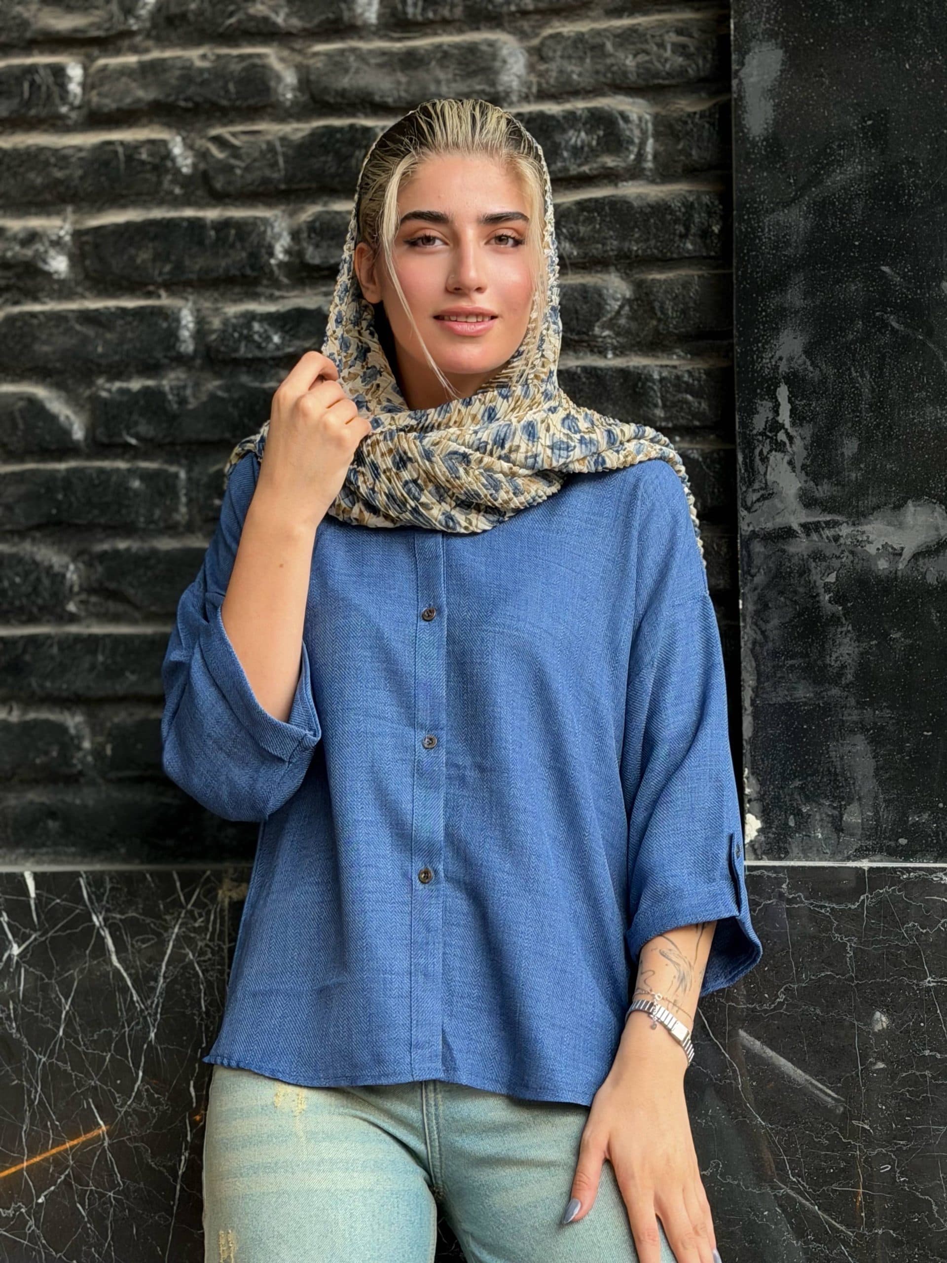 شومیز صوفیا باکسی آستین پاگون دار آبی