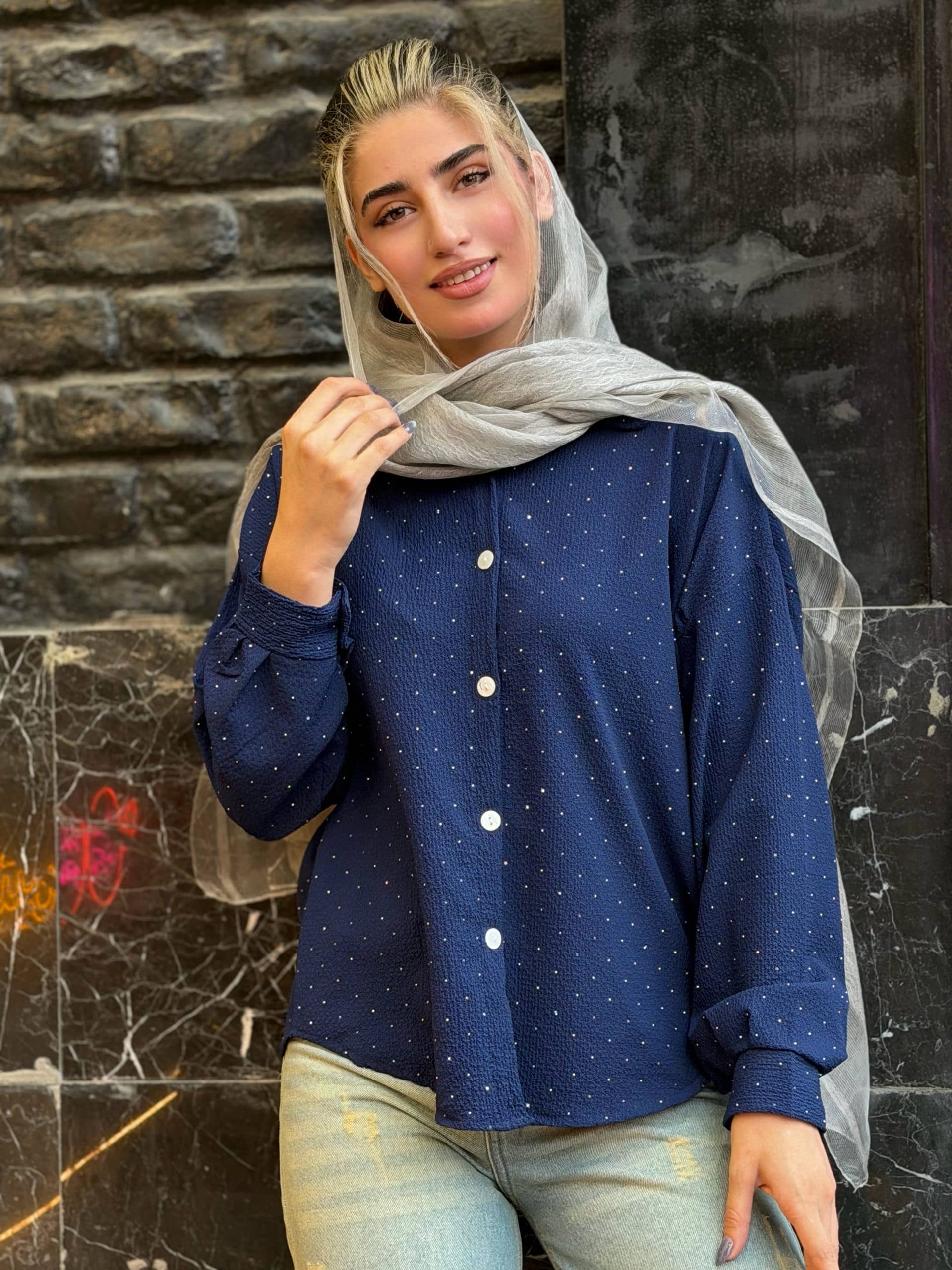 شومیز ینزی نگینی bigdelii سرمه ای
