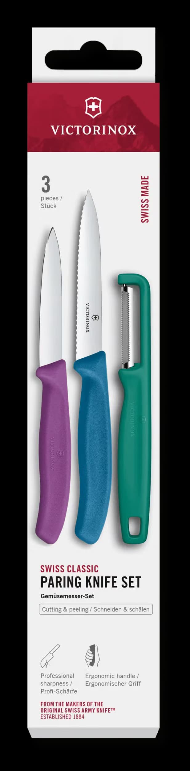 ست سه عددی چاقو آشپزخانه و پوستکن ویکتورینوکس مدل victorinox 6.7116.33C1