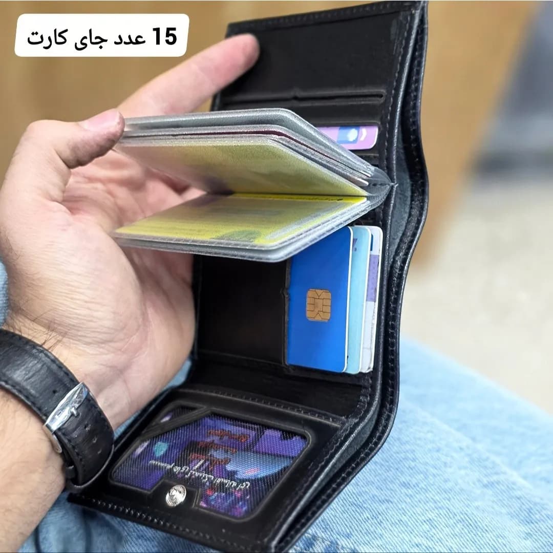 کیف پول جیبی چرم طبیعی گاوی مردانه و زنانه ابعاد 7 در 10 سانتی متر — تصویر ۶