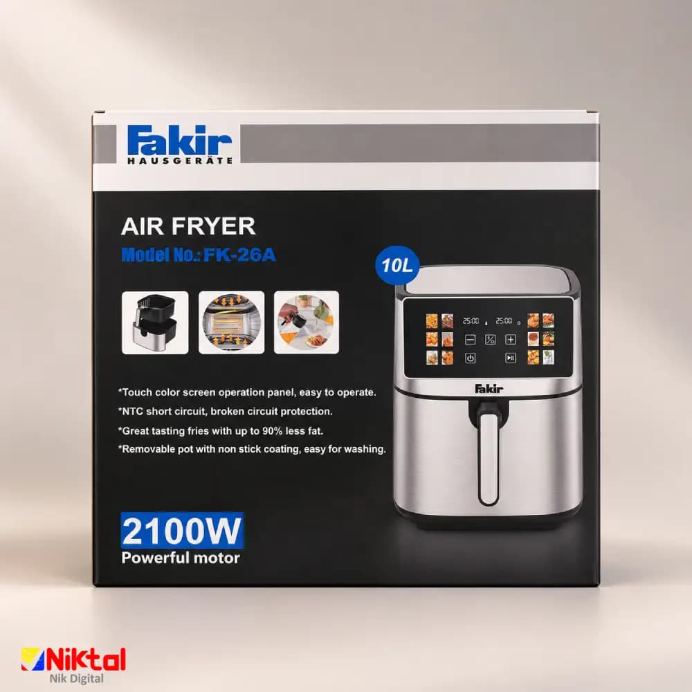 سرخ کن بدون روغن فاکیر مدل FK-26A | ظرفیت ۱۰ لیتر توان ۲۱۰۰ وات — تصویر ۲