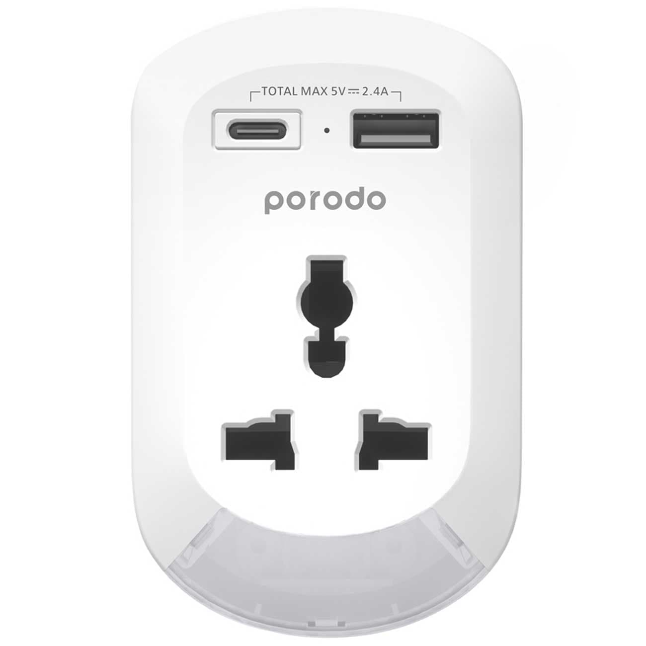 مبدل و چند راهی برق 2500 وات پرودو Porodo PD-MSACEU-WH Universal AC Socket EU Plug Adapter​ — تصویر ۲