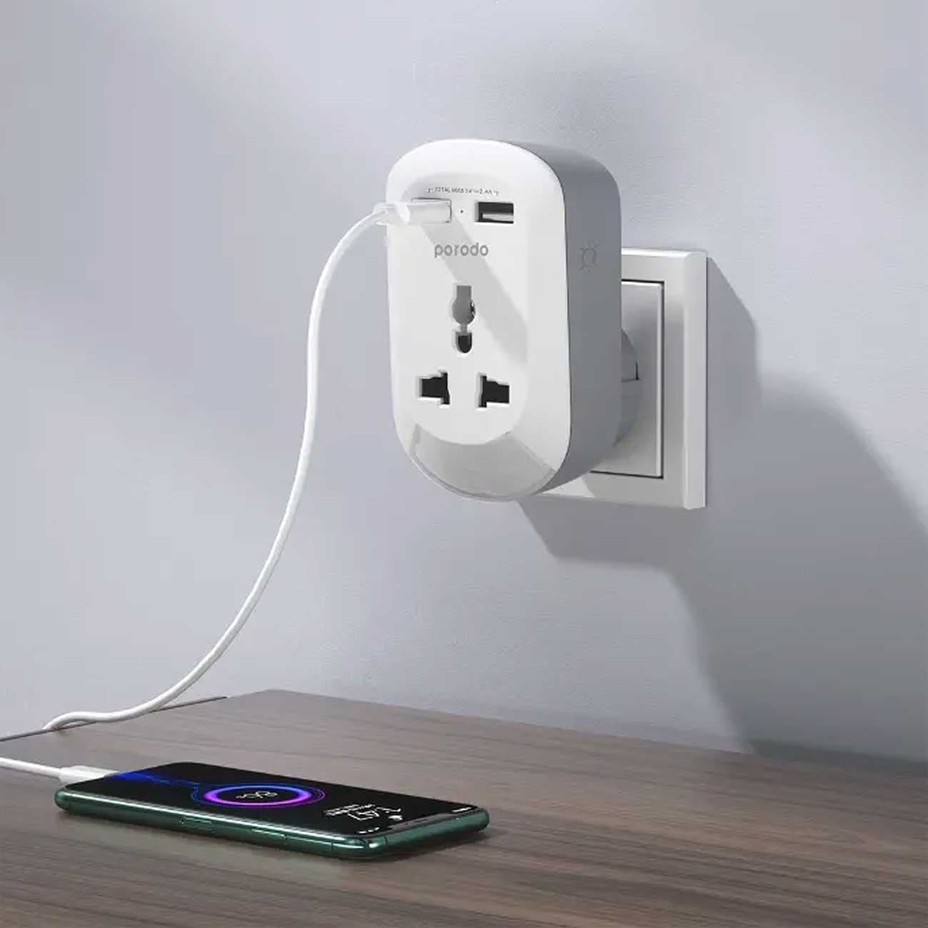 مبدل و چند راهی برق 2500 وات پرودو Porodo PD-MSACEU-WH Universal AC Socket EU Plug Adapter​ — تصویر ۴
