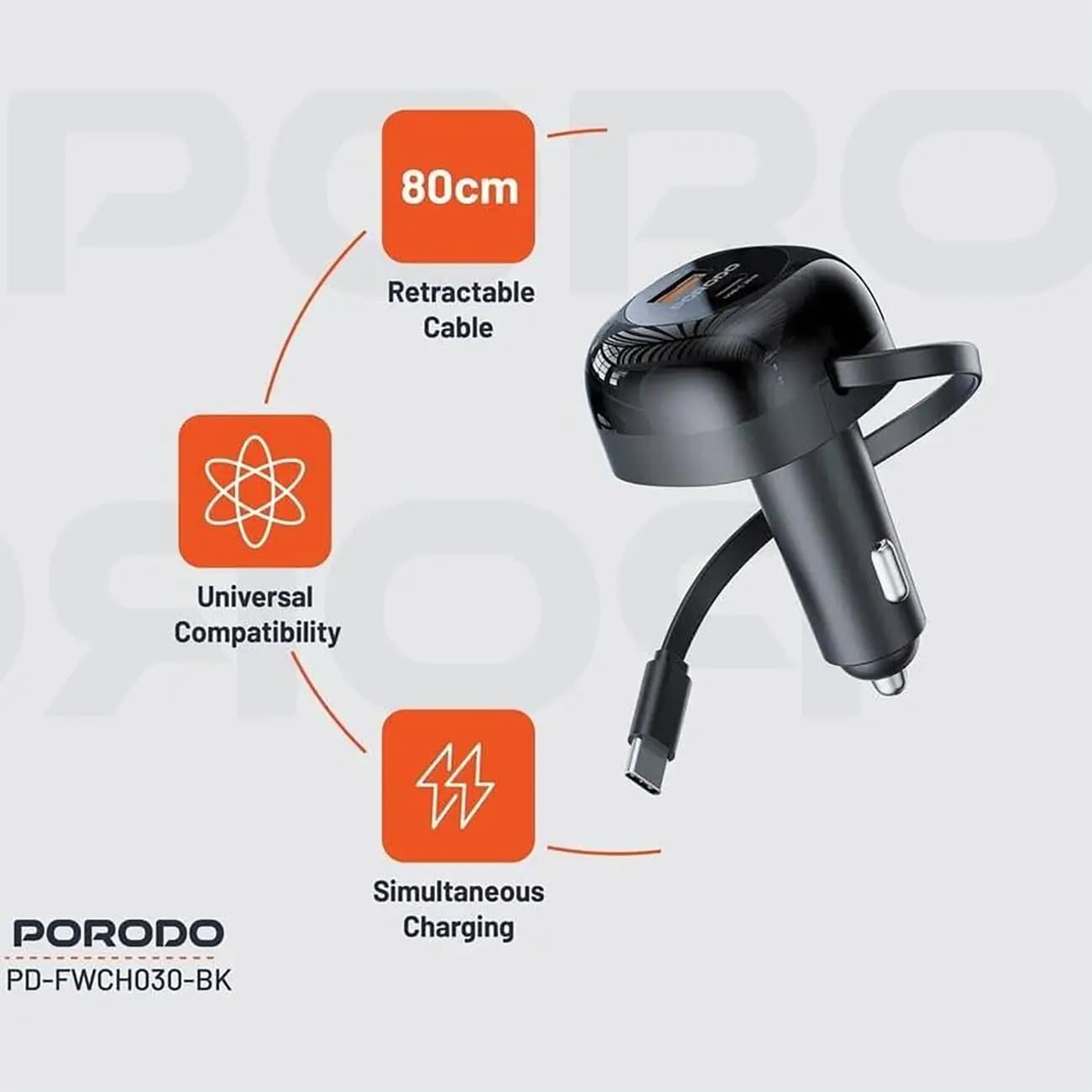 شارژر فندکی فست شارژ ماشین 47 وات Type-C و USB پرودو Porodo PD-FWCH030-BK — تصویر ۲
