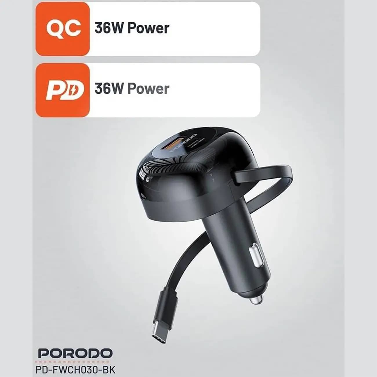 شارژر فندکی فست شارژ ماشین 47 وات Type-C و USB پرودو Porodo PD-FWCH030-BK — تصویر ۳