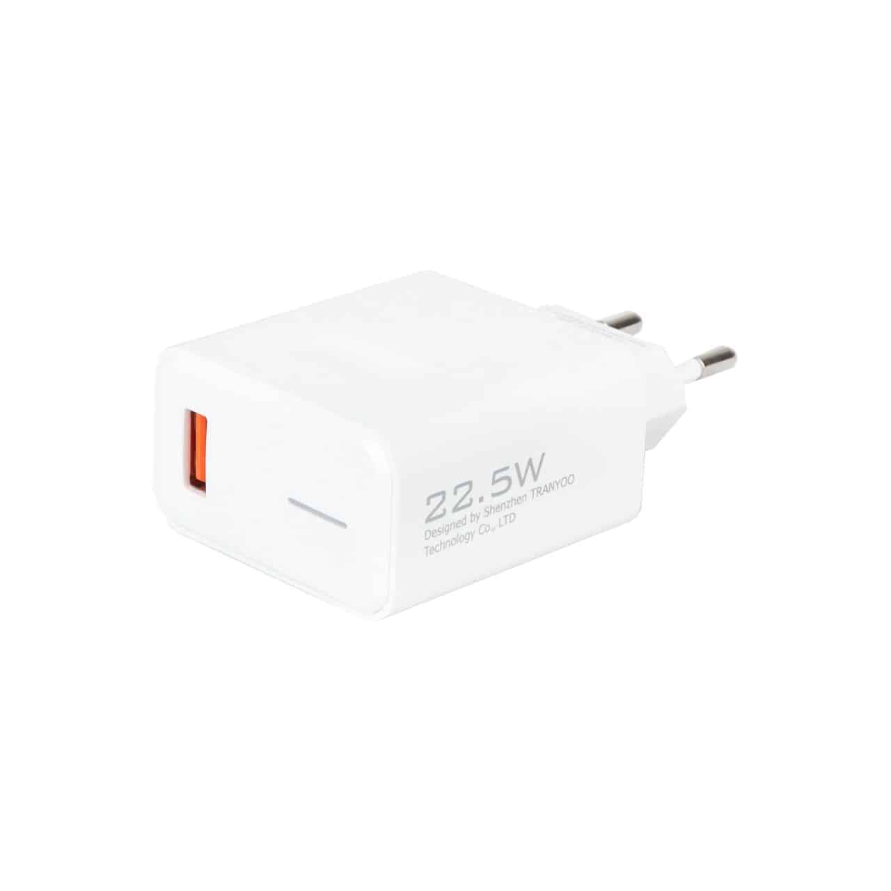 شارژر دیواری فست تک پورت Tranyoo مدل EU4-C 22.5W همراه با کابل Type-C – سفید — تصویر ۲