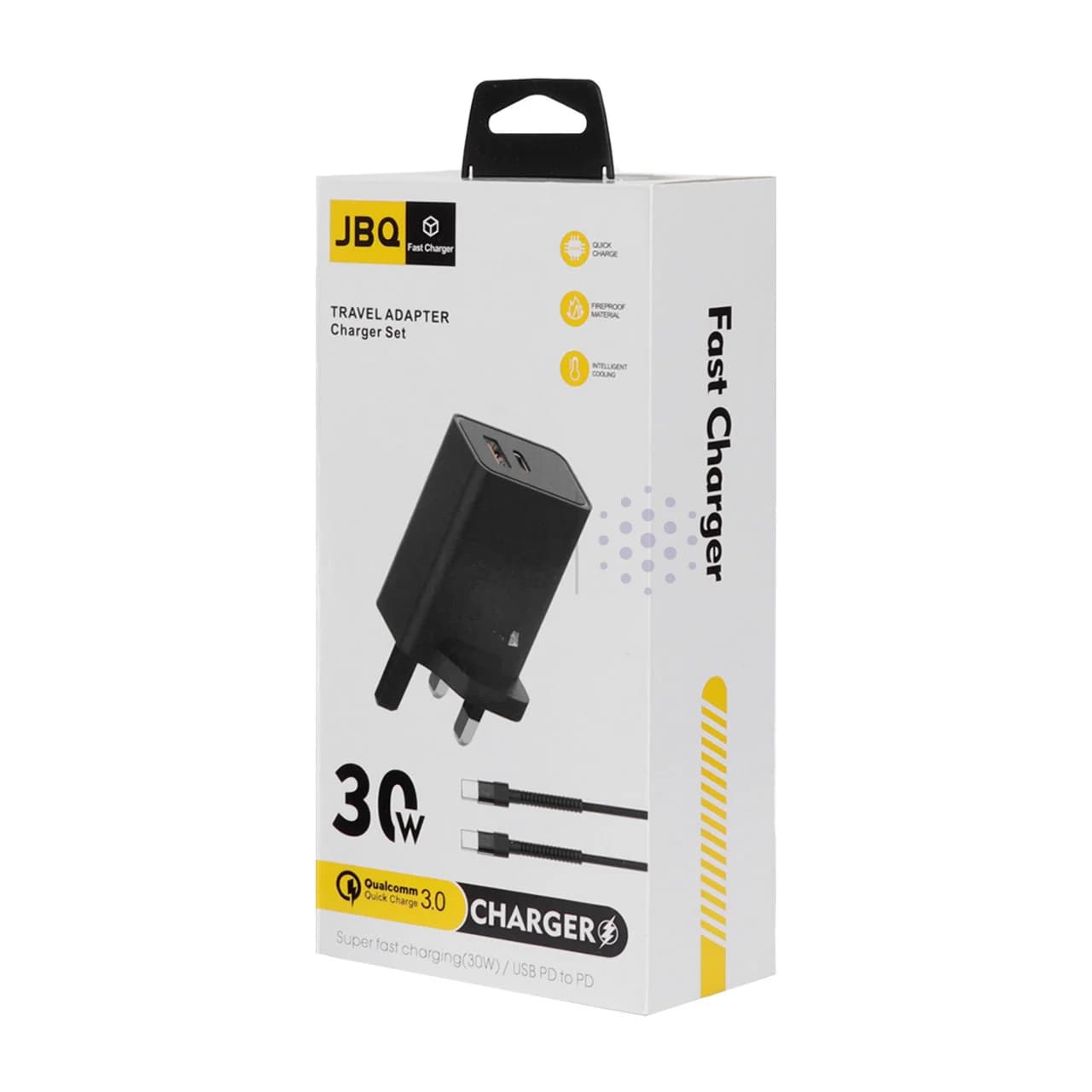 شارژر دیواری فست دو پورت JBQ مدل HC-30w 30W همراه با کابل Type-C – مشکی (گارانتی یکساله رصاصی) — تصویر ۸
