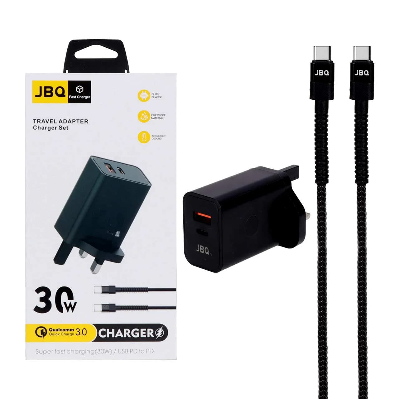 شارژر دیواری فست دو پورت JBQ مدل HC-30w 30W همراه با کابل Type-C – مشکی (گارانتی یکساله رصاصی) — تصویر ۵