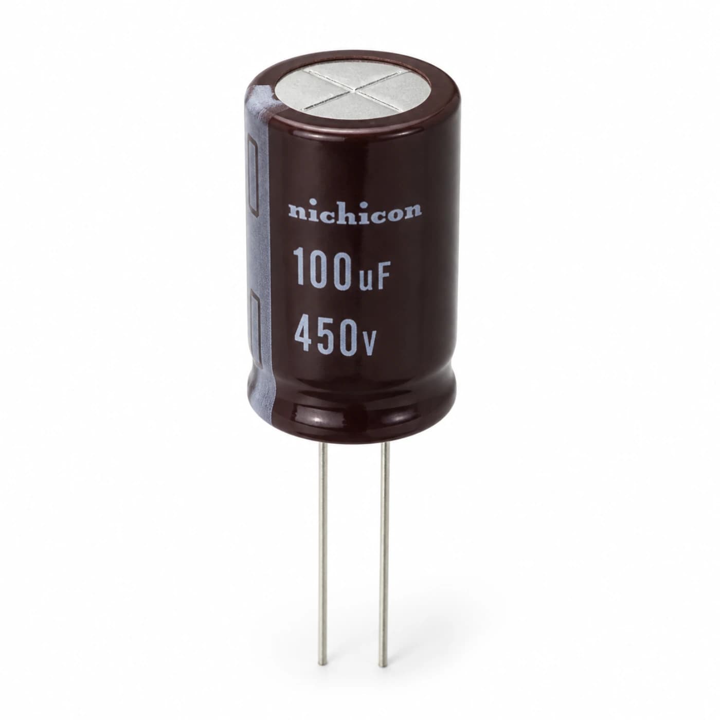 خازن الکترولیتی نیکیکون مدل NICHICON 100uF 450V 18×30mm