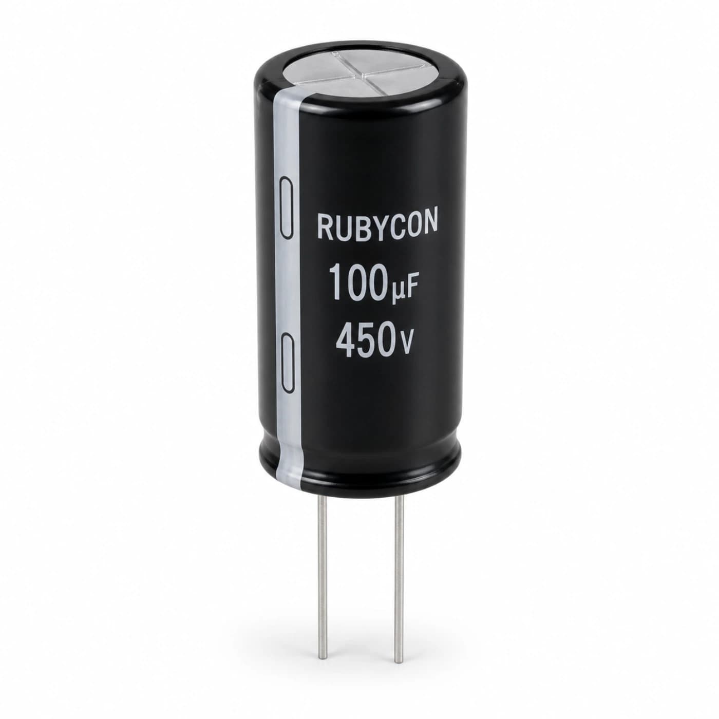 خازن الکترولیتی روبیکن مدل RUBYCON 100uF 450V 18×36mm