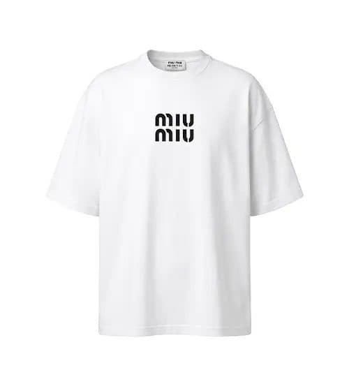 تیشرت miu miu یقه گرد مردانه باکسی سفید ماکان طرح دار مدل 49763