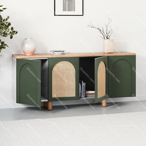 میز کنسول طرح حصیری پایه چوبی کد DC008 — تصویر ۲