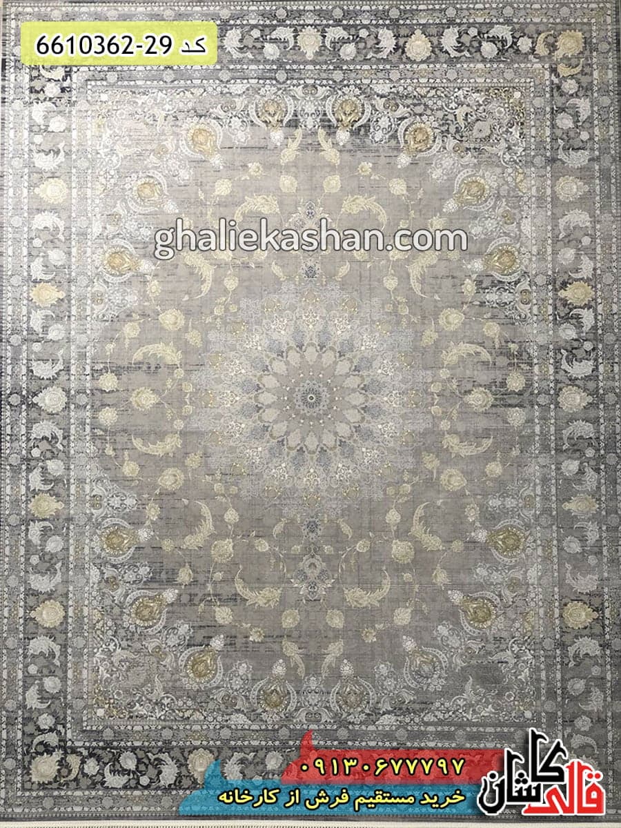 فرش طلاکوب وینتیج 1200 شانه طرح اصفهان زمینه ذغالی کاشان – گل برجسته