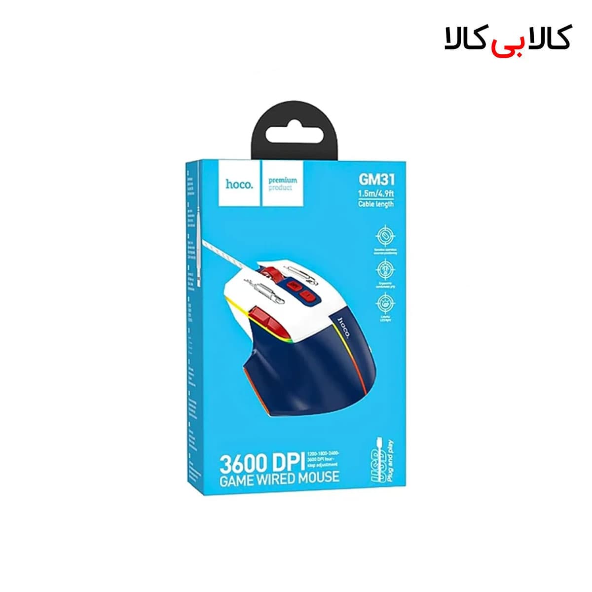 ماوس گیمینگ با سیم هوکو (Hoco) مدل GM31 دقت 3600 DPI و نورپردازی LED — تصویر ۴