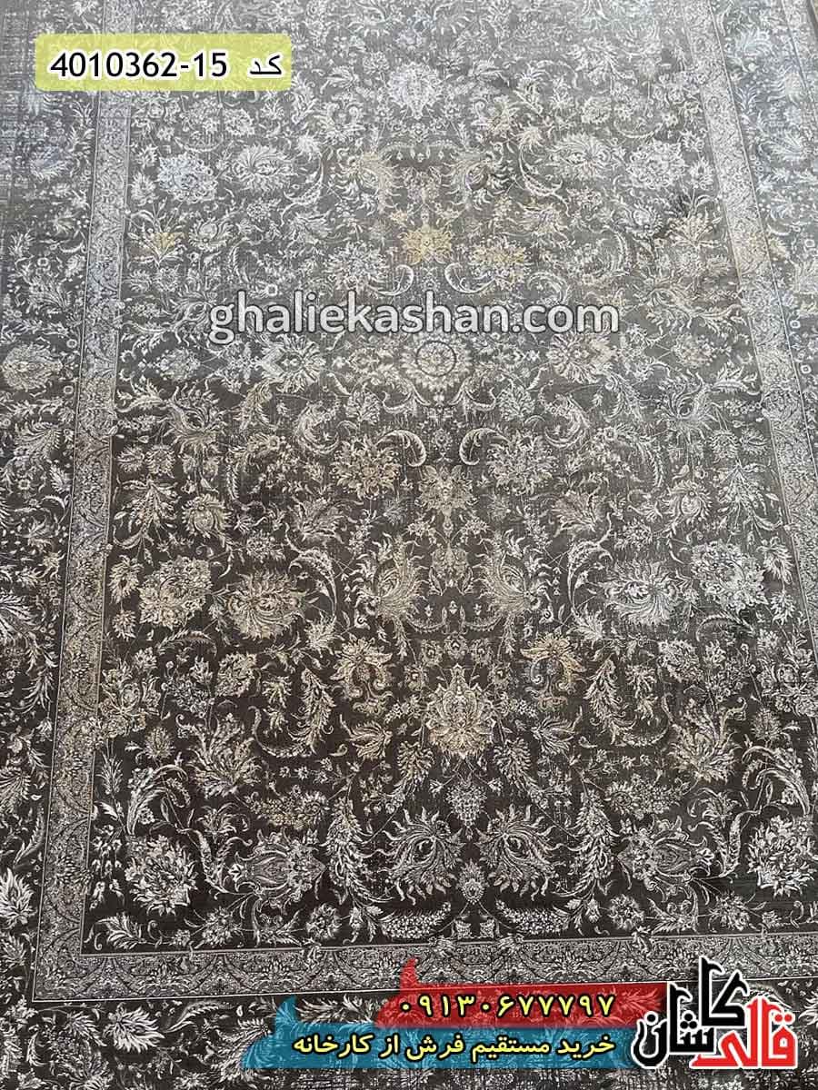 فرش وینتیج 1200 شانه طرح افشان زمینه طوسی کاشان – گل برجسته — تصویر ۳