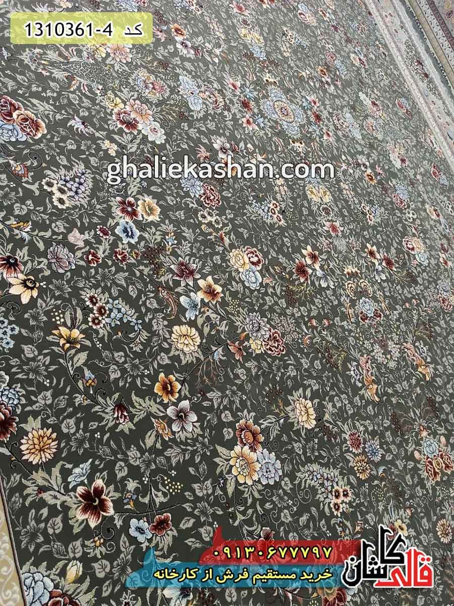 فرش 1200 شانه طرح افشان تینا زمینه دودی کاشان — تصویر ۲