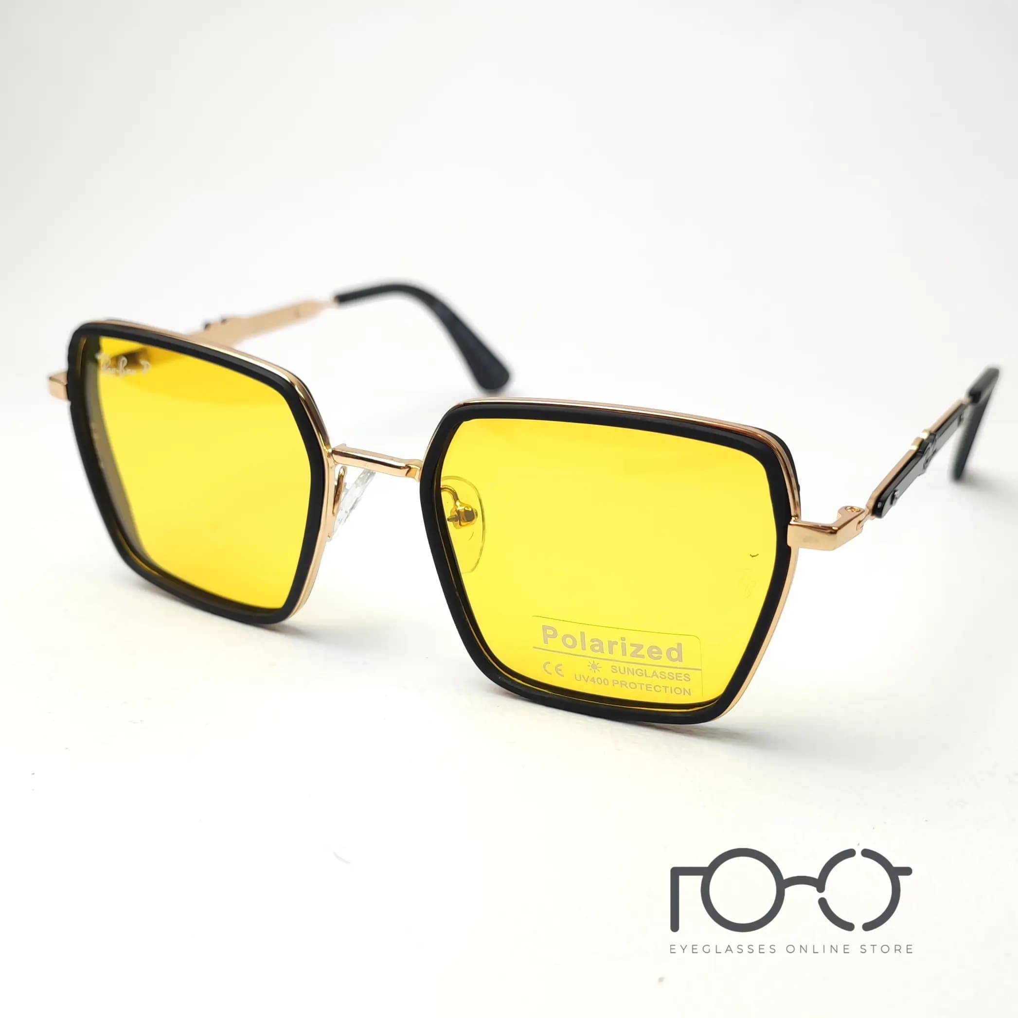 عینک شب پلاریزه ریبن RAY BAN فلزی کد P8074 رنگ طلایی با لنز زرد