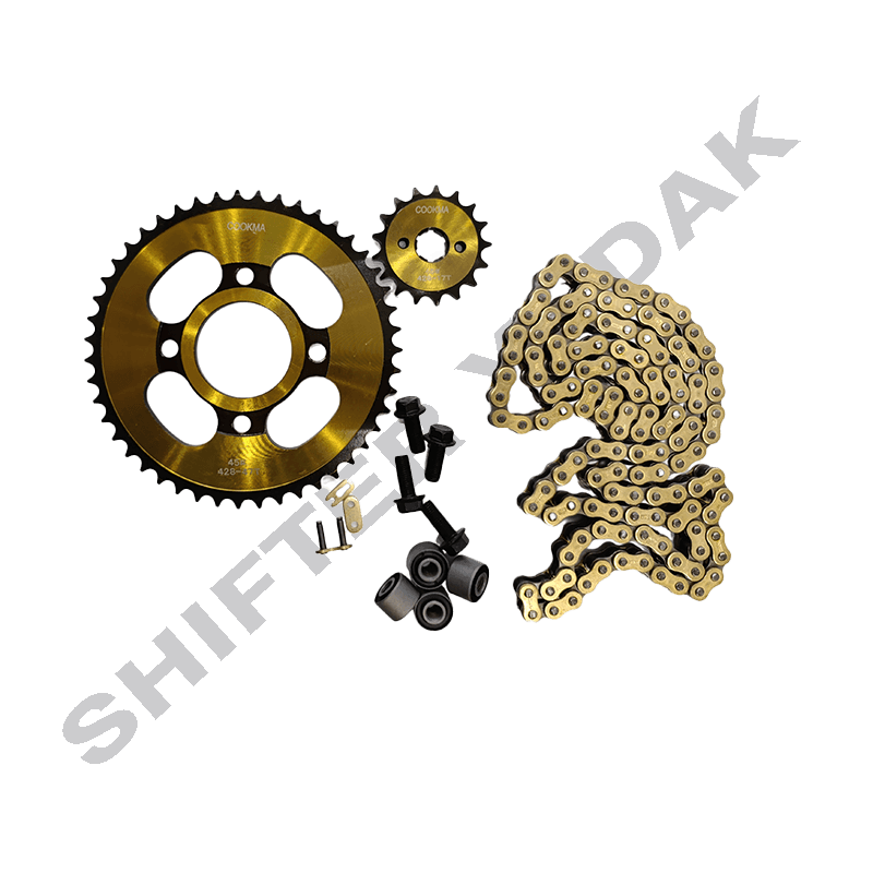 ست دنده زنجیر با پیچ و مهره و بست و لاستیک توپی هوندا 200 تخت 38T/15T (کوکما)
