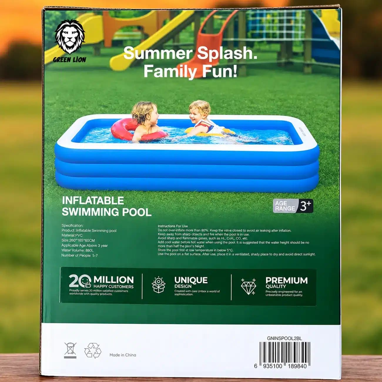 استخر بادی گرین لاین GREEN LION مدل GNINSPOOL2BL سایز 260 سانتی متر — تصویر ۹