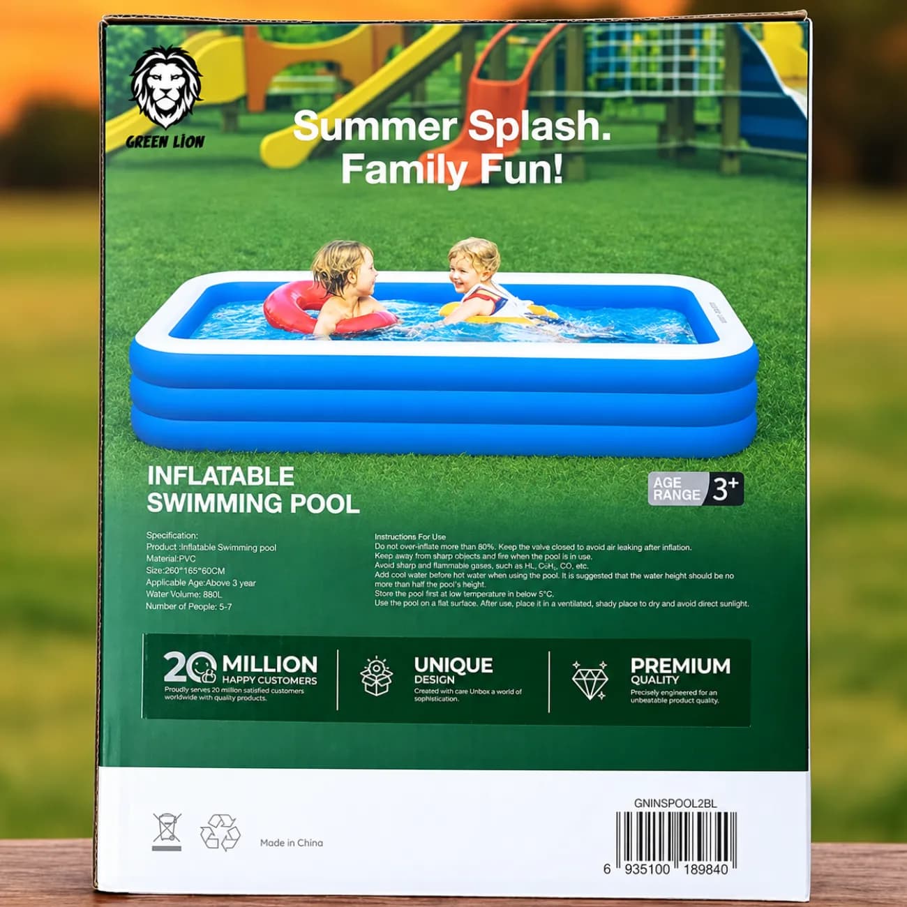 استخر بادی گرین لاین GREEN LION مدل GNINSPOOL2BL سایز 260 سانتی متر — تصویر ۵