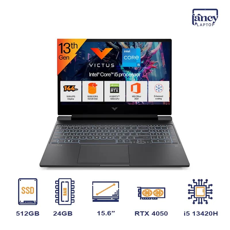 لپ تاپ استوک 15.6 اینچی اچ پی Victus 15 Core i5-13420H 24GB DDR4 512GB SSD RTX 4050 6GB FHD IPS 144Hz