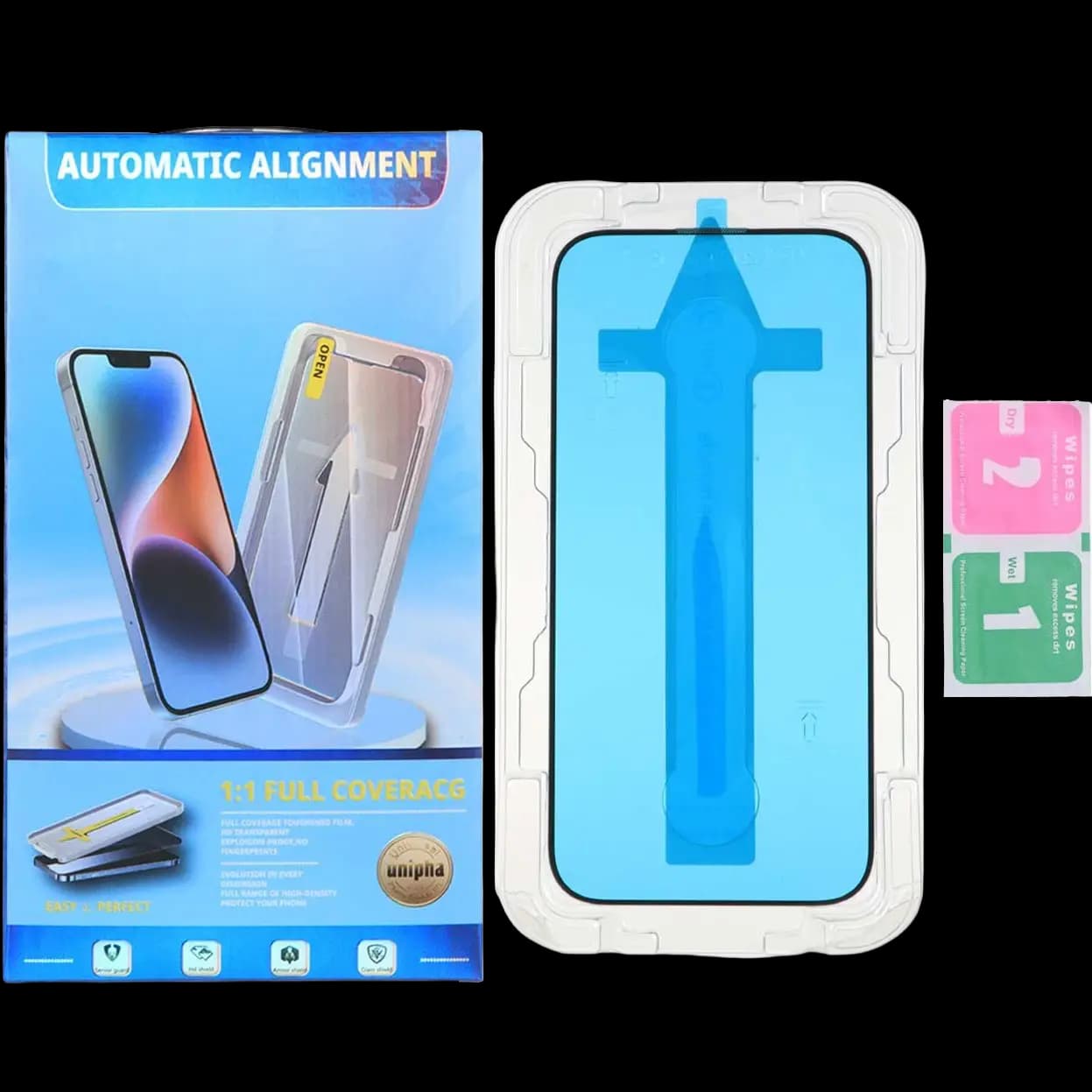 گلس یونیفا Magic Glass Box مناسب آیفون 16، 15 و 14 پرو همراه پک نصب