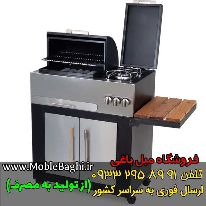 باربیکیو ۹۲ سانت نما استیل درب نیم هلال عرض ۵۰