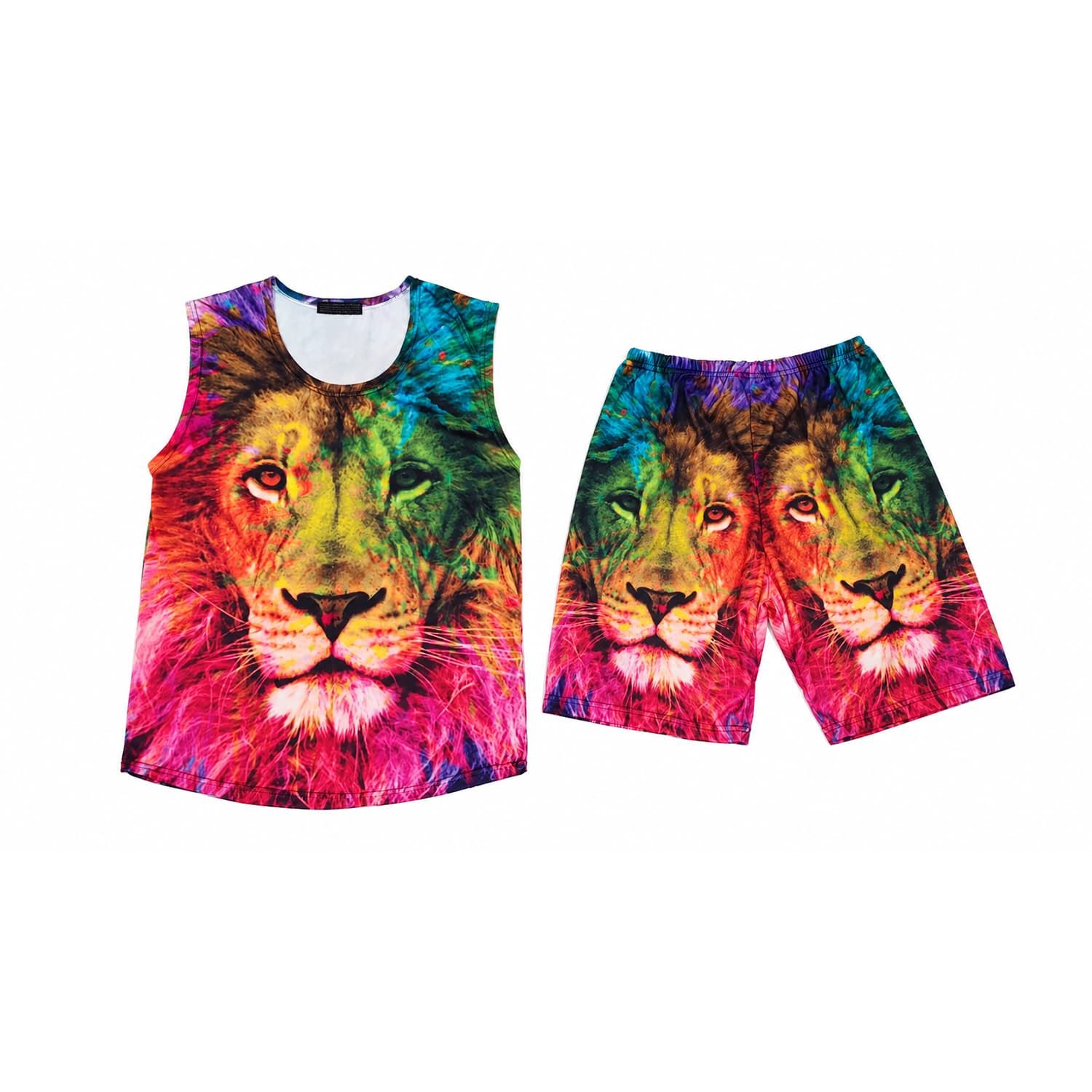 ست ورزشی مردانه رکابی و شلوارک چاپی Lion | لباس تابستانی فری‌سایز ۶۰ تا ۸۵ کیلوگرم