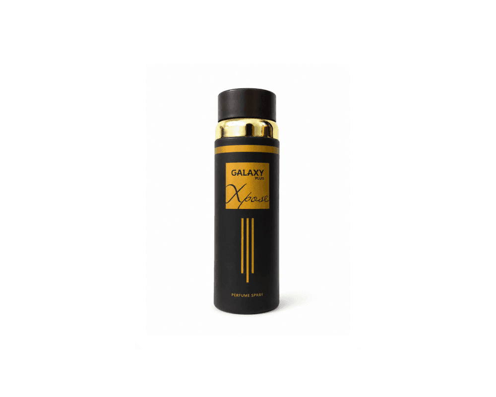 اسپری خوشبوکننده بدن گلکسی پلاس Galaxy Plus مدل اکسپوز Xpose قهوه‌ ای Black Edition | اسپری عطری Perfume Spray