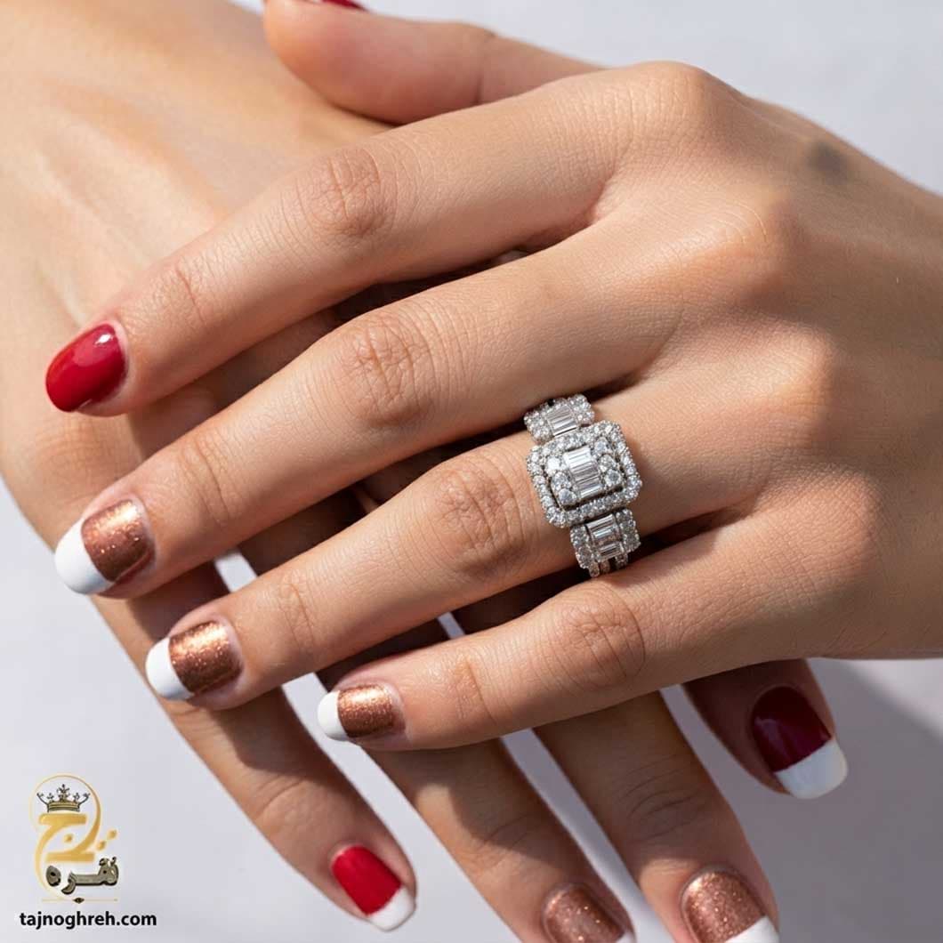 انگشتر نقره زنانه مجلسی نگین ریز مدل RSW F94 — تصویر ۲