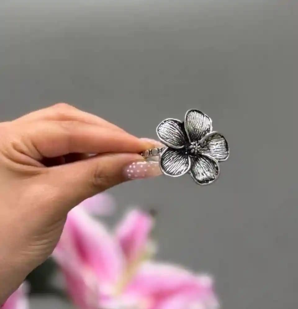 حلقه دستمال نقره گل پنج پر