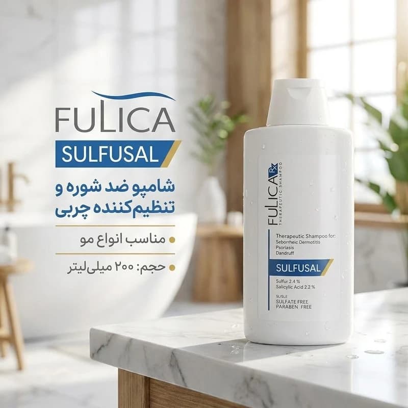 شامپو ضد شوره مو فولیکا مدل sulfusal حجم 200 میلی‌لیتر، تنظیم چربی پوست سر، مناسب انواع مو — تصویر ۲