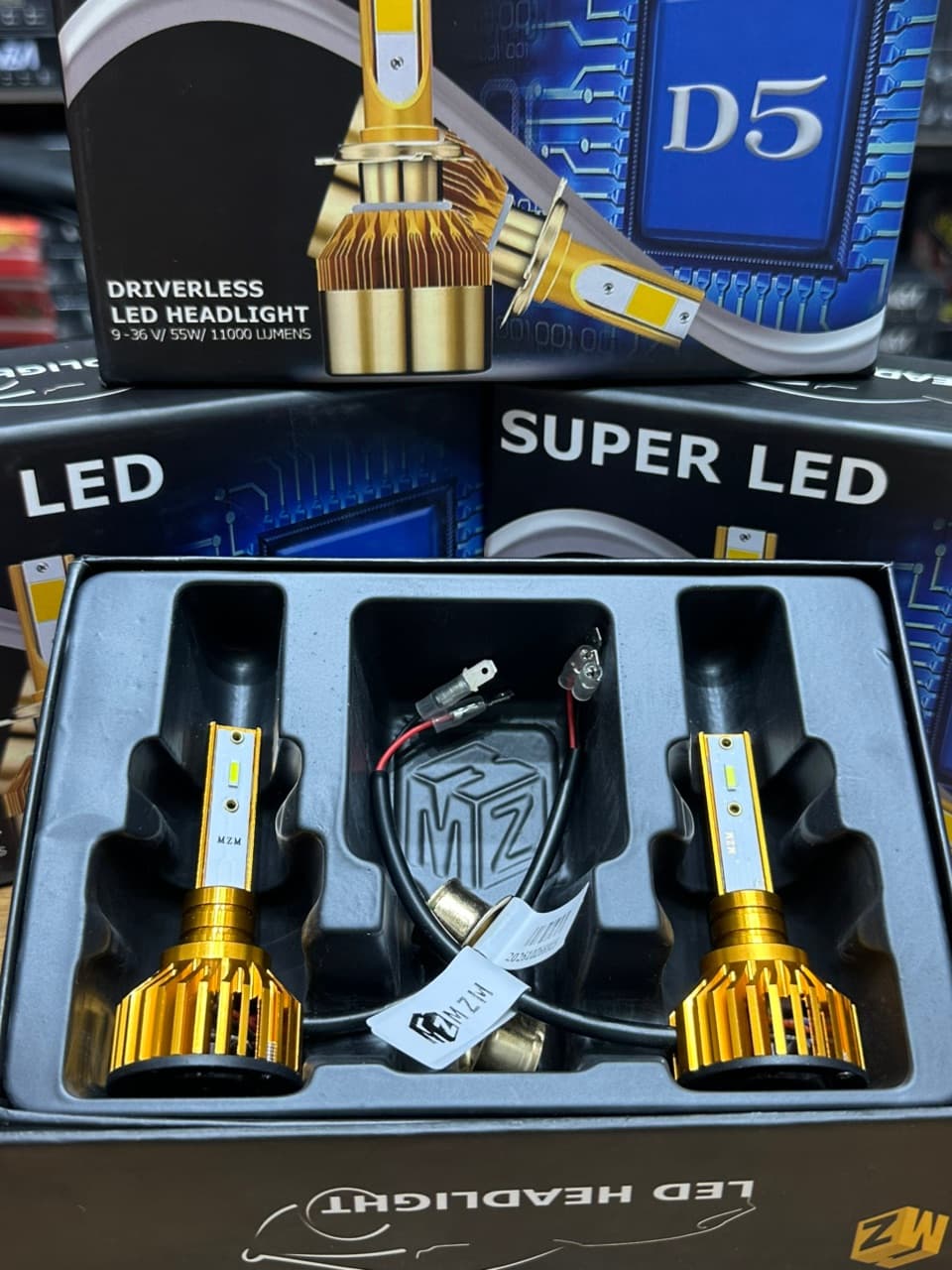 هدلایت مدل D5 SUPER LED CSP برند MZM پایه H7 رنگ آفتابی — تصویر ۲