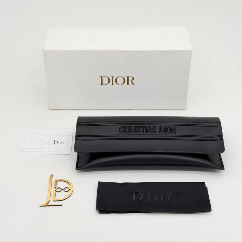 پک و قاب عینک اورجینال کریستین دیور Christian Dior هارد چرم شیاردار مشکی