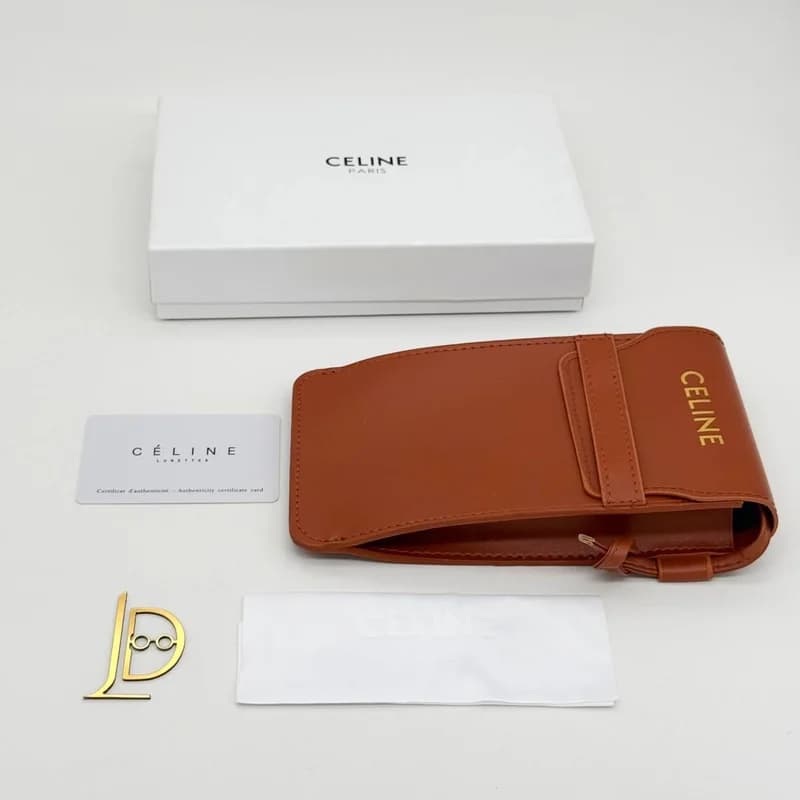 پک و کیف عینک چرمی سلین Celine پاریس بنددار لوکس عسلی با هاردباکس