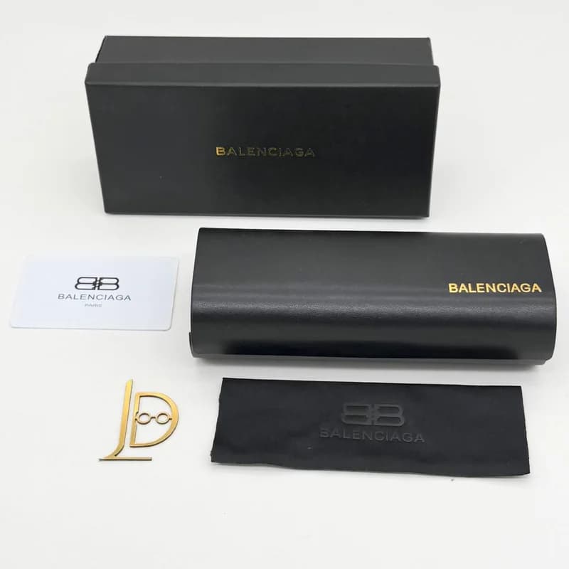 پک و جعبه عینک اورجینال بالنسیاگا Balenciaga هارد چرم مشکی طلاکوب