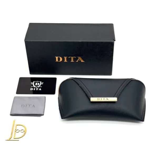 پک و قاب چرمی عینک لوکس دیتا Dita رول با پلاک فلزی طلایی و هاردباکس — تصویر ۷