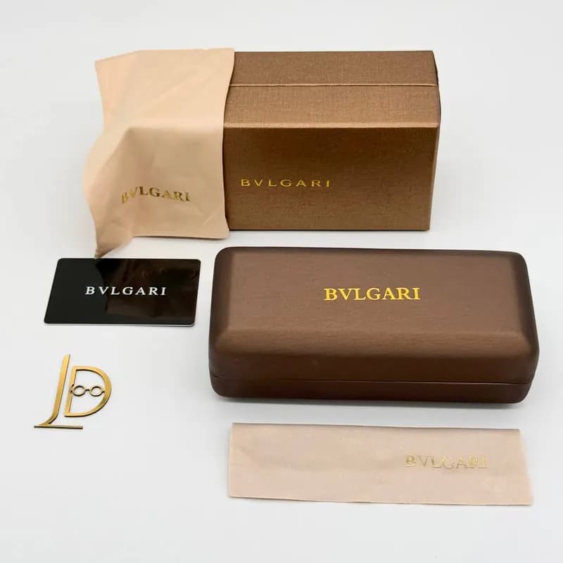 پک و قاب هارد عینک اورجینال بولگاری Bvlgari متالیک برنزی با نشان طلایی