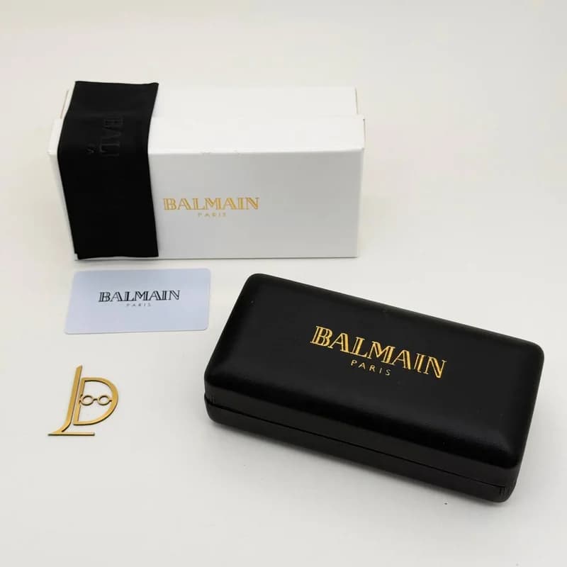 پک و جعبه عینک اورجینال بالمین Balmain پاریس هارد چرم مشکی طلایی