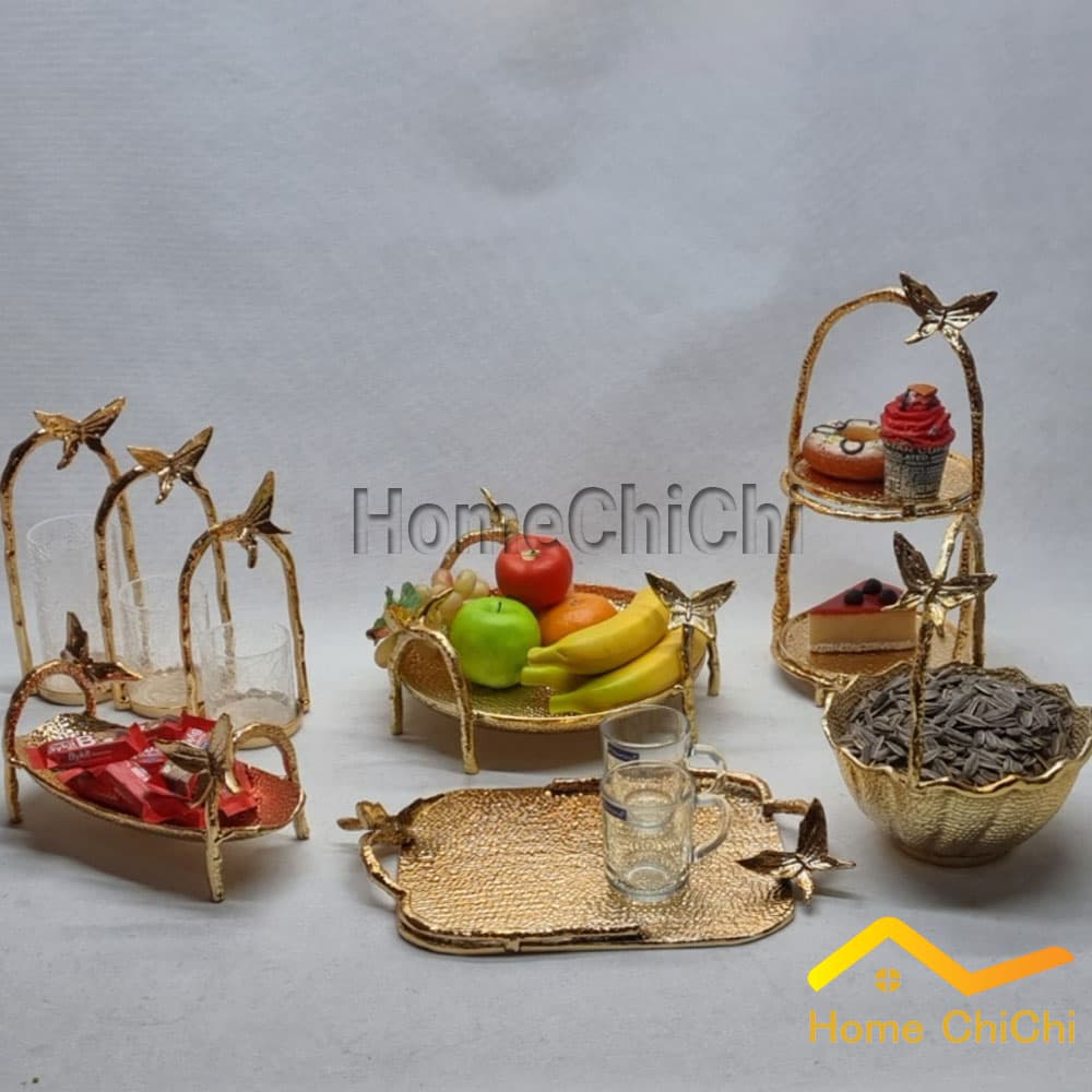 سرویس 8 پارچه ایوان پروانه چکشی طلایی