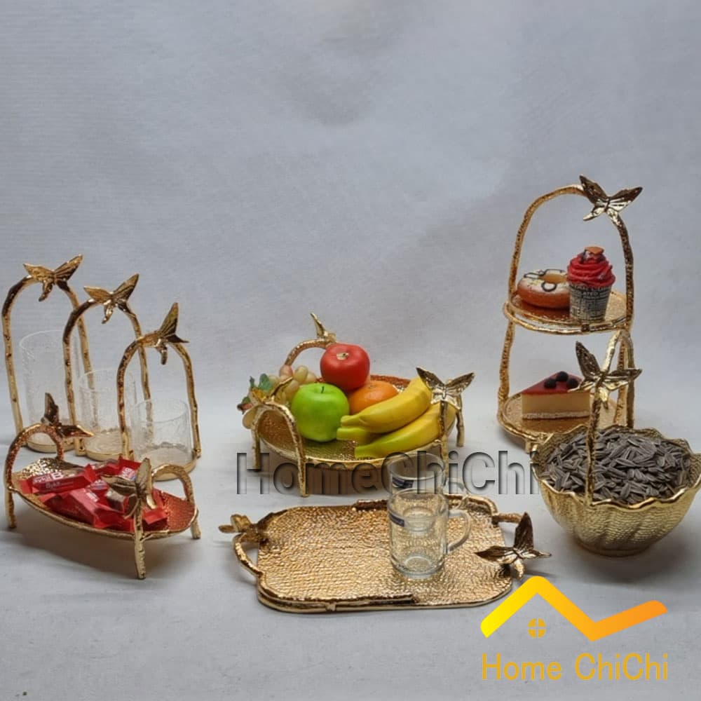 سینی ایوان پروانه الومینیومی طلایی — تصویر ۲