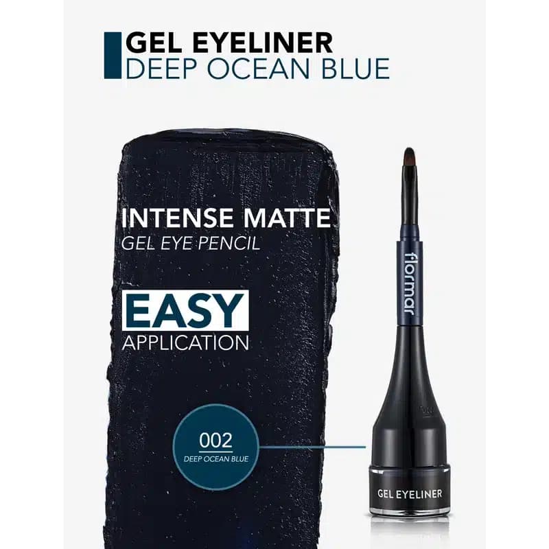 خط چشم ژلی سرمه ای فلورمار Flormar مدل Gel Eyeliner کد 002 رنگ Deep Ocean Blue — تصویر ۳
