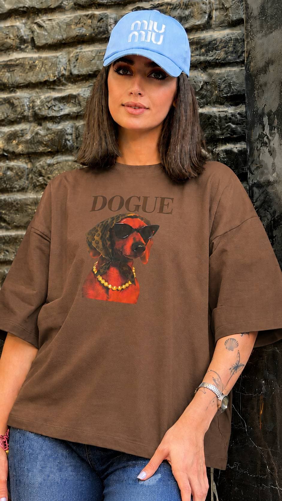 تیشرت دو نخ چاپ DOGUE آبتین قهوه ای